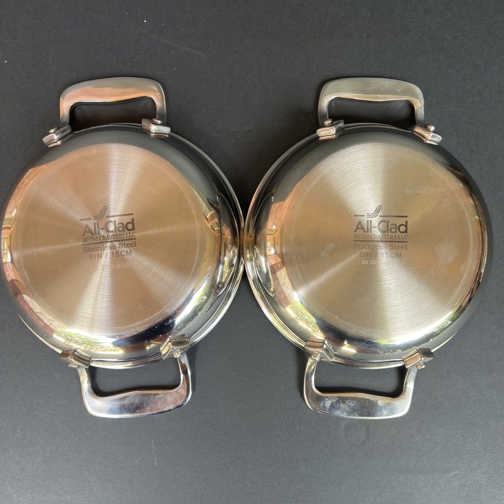 All-Clad 6"  Mini Gratin Pan x2 Double Handle Stainless Steel Oven Broiler Safe - Picture 6 of 13